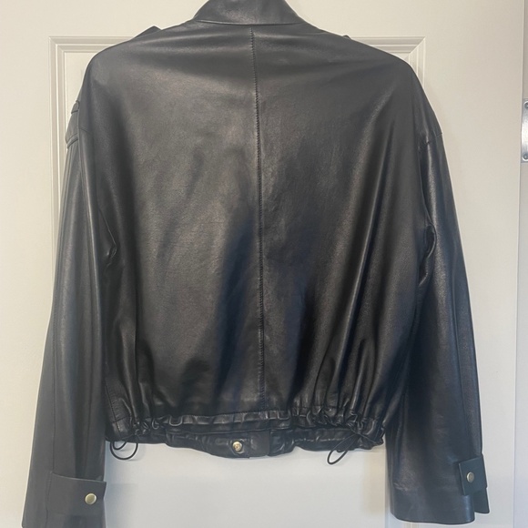 MASSIMO DUTTI Leather Woman Bomber Jacket Black Small Gold Hardware - Picture 2 of 5